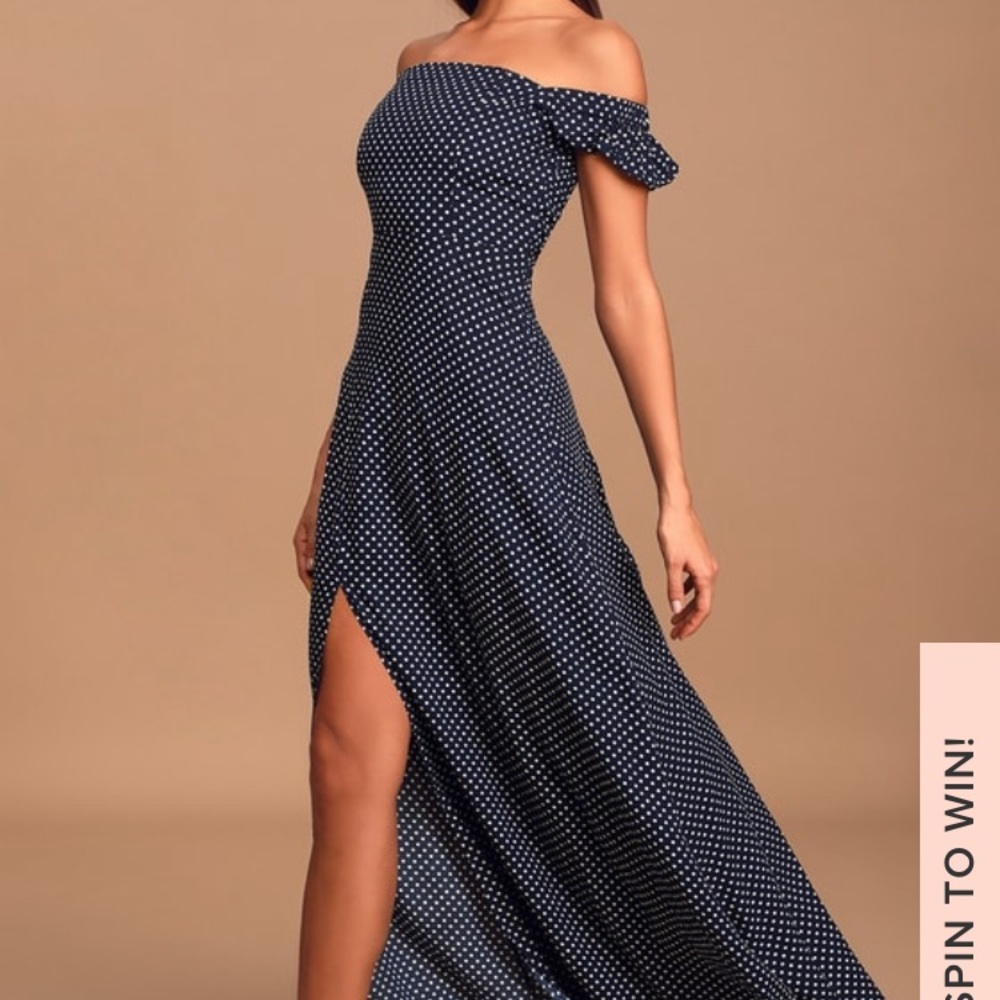 Navy blue polka dot maxi dress